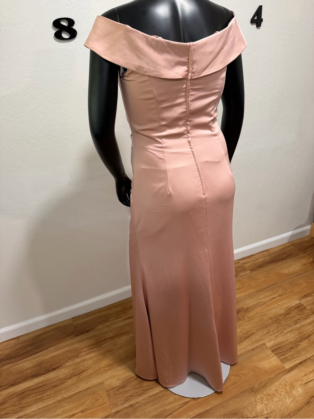Allure Bridals Blush Satin Off Shoulder Formal Gown Size 16 - Picture 10 of 12